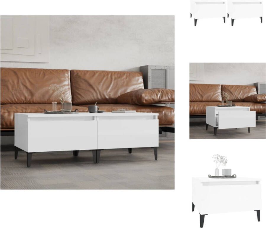 VidaXL Bijzettafel Bijzettafels Eindtafel Salontafel Bijzettafels 2 st 50x46x35 cm bewerkt hout hoogglans wit - Foto 4