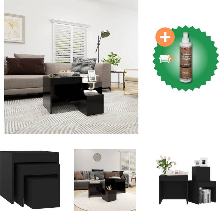 VidaXL Bijzettafels Multifunctioneel Zwart Grote 45x45x45 cm Medium 35x35x35 cm Kleine 24x24x24 cm Montage vereist Tafel Inclusief Houtreiniger en verfrisser