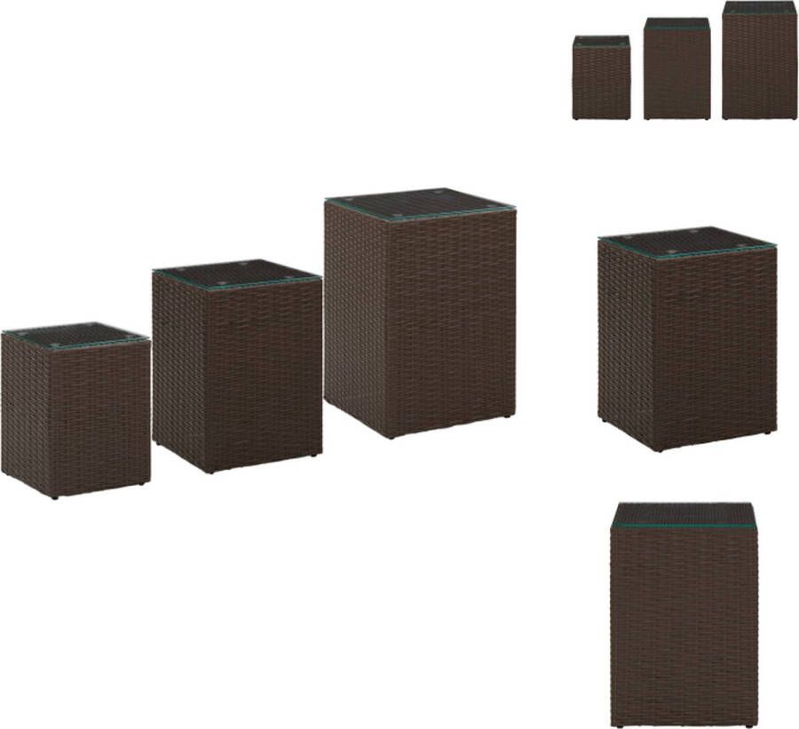 VidaXL Salontafel Salontafels Salon Tafel Salon Tafels 3-delige Bijzettafelset met glazen blad poly rattan bruin - Foto 2