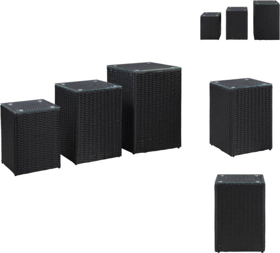 VidaXL Salontafel Salontafels Salon Tafel Salon Tafels 3-delige Bijzettafelset met glazen blad poly rattan zwart - Foto 2
