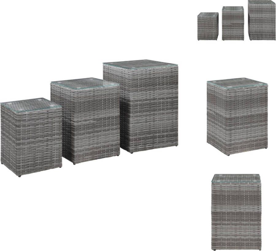 VidaXL Salontafel Salontafels Salon Tafel Salon Tafels 3-delige Bijzettafelset met glazen blad poly rattan grijs - Foto 2
