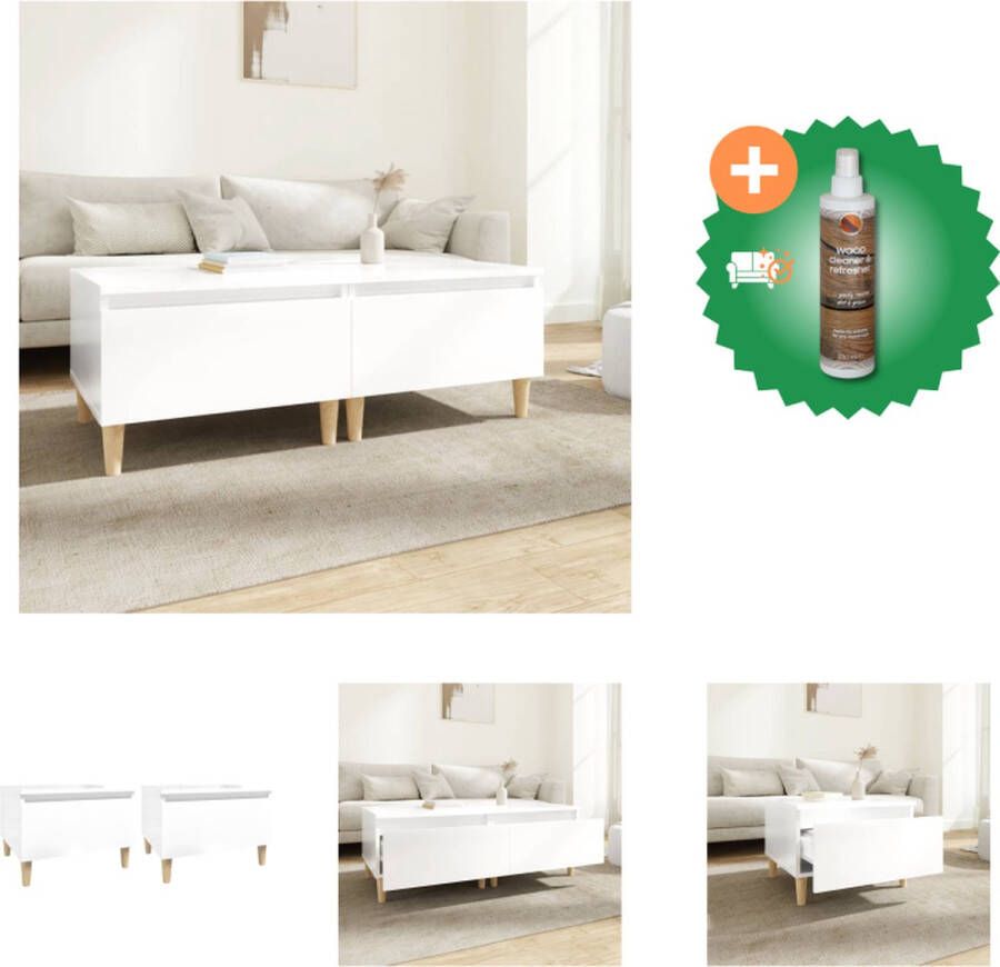 VidaXL Bijzettafels Scandinavische stijl Hoogglans wit Stevig hout 50x46x35 cm Met lade Tafel Inclusief Houtreiniger en verfrisser - Foto 2