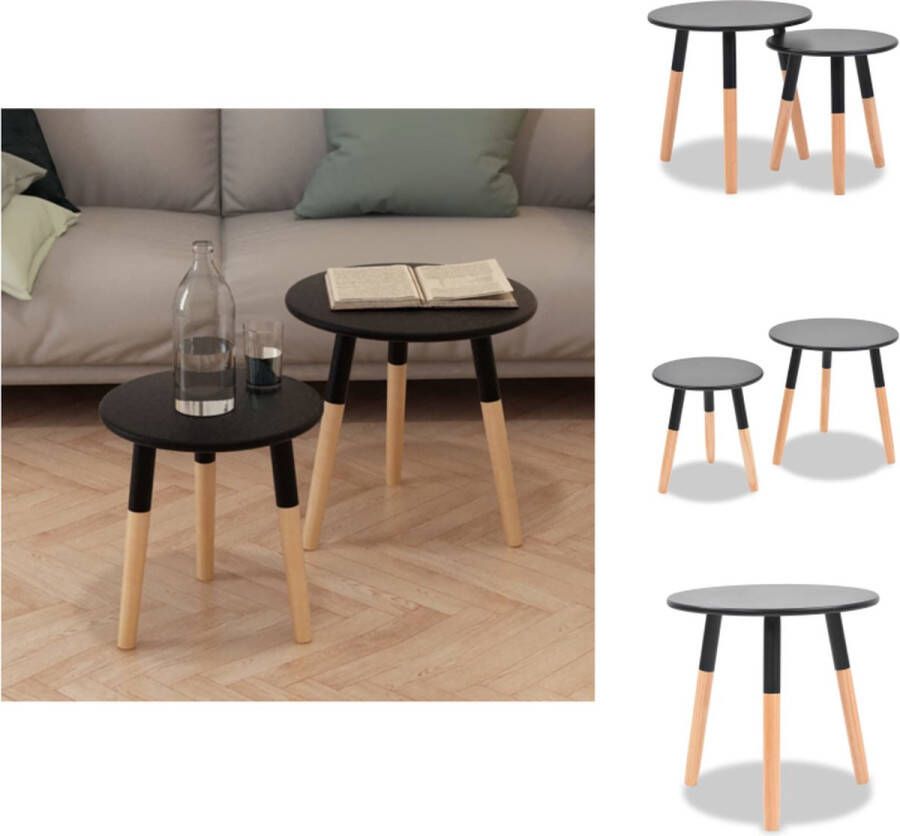 VidaXL Salontafel Salontafels Houten Salontafel Houten Salontafels 2-delige Bijzettafelset massief grenenhout zwart - Foto 2
