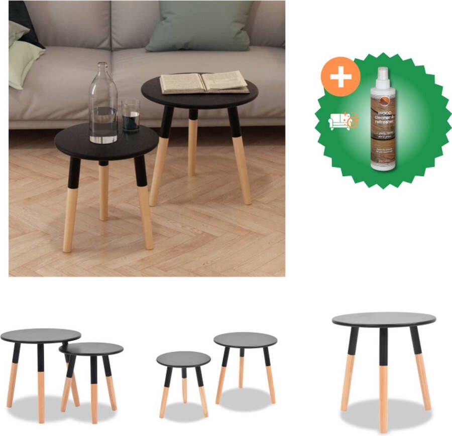 VidaXL Bijzettafels Scandinavische stijl Massief grenenhout MDF tafelblad Zwart 48x47.5cm 38x40cm Tafel Inclusief Houtreiniger en verfrisser
