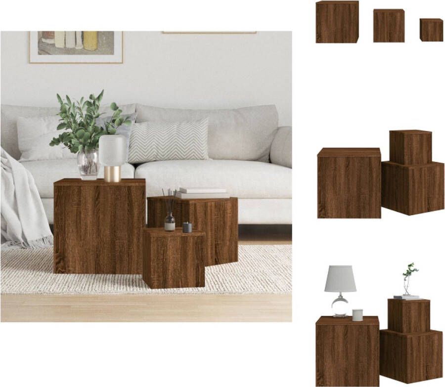 VidaXL Bijzettafel Bijzettafels Eindtafel Salontafel Bijzettafels 3 st bewerkt hout bruineikenkleurig