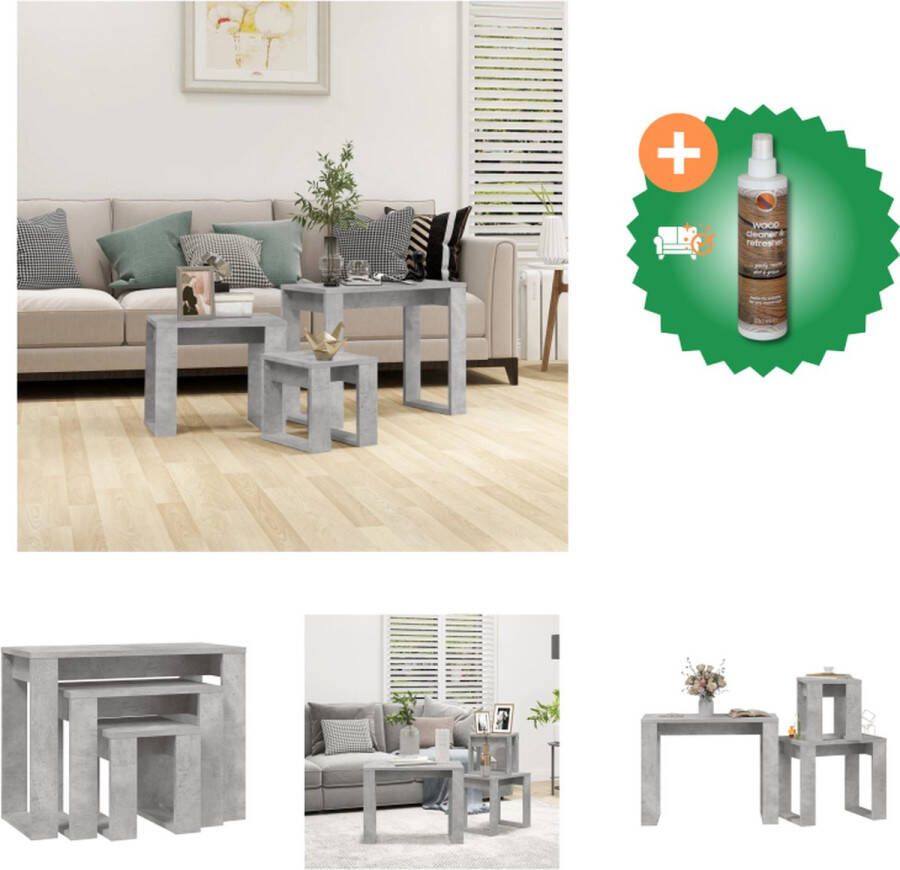 VidaXL bijzettafelset betongrijs 61x28x47cm 43x28x37cm 25x28x27cm Tafel Inclusief Houtreiniger en verfrisser