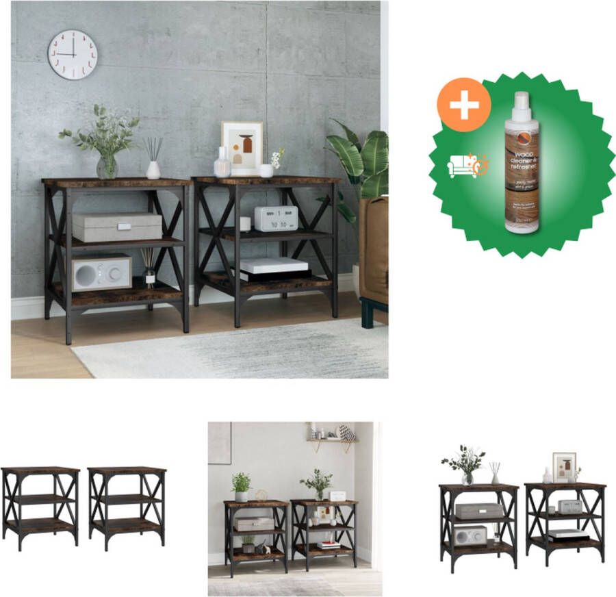 VidaXL Bijzettafels 2 st 40x42x50 cm bewerkt hout gerookt eikenkleurig Tafel Inclusief Houtreiniger en verfrisser