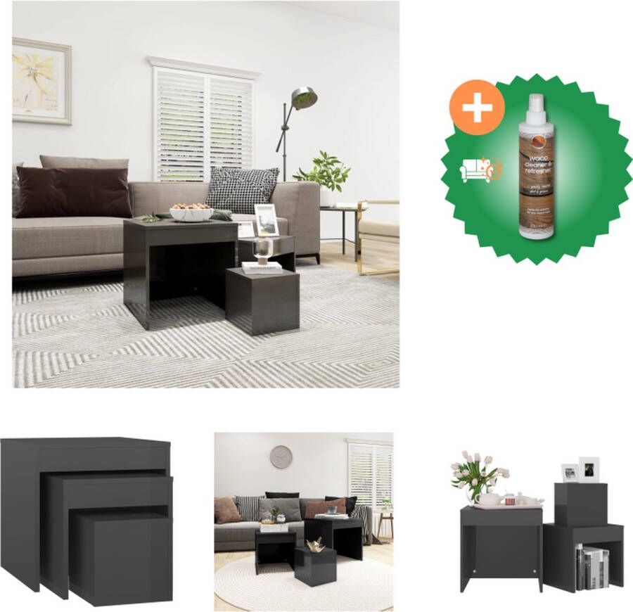 VidaXL Bijzettafelset hoogglans grijs 45 x 45 x 45 cm spaanplaat Tafel Inclusief Houtreiniger en verfrisser