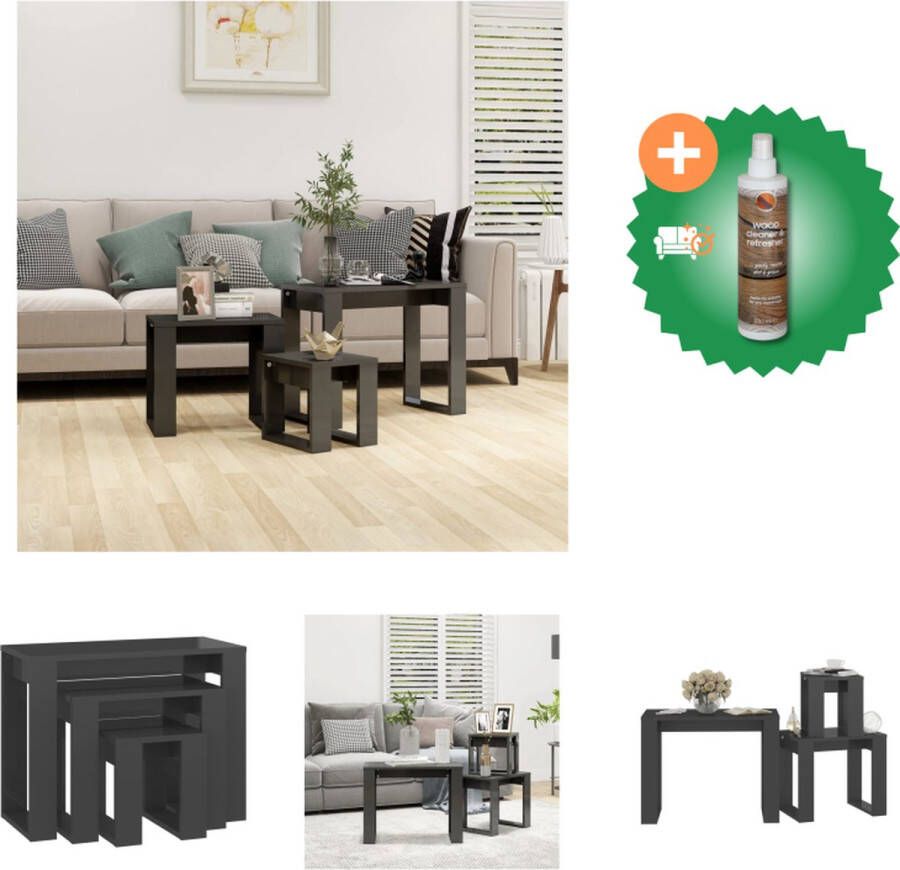 VidaXL Bijzettafelset Hoogglans grijs 61 x 28 x 47 cm 43 x 28 x 37 cm 25 x 28 x 27 cm Bewerkt hout Tafel Inclusief Houtreiniger en verfrisser