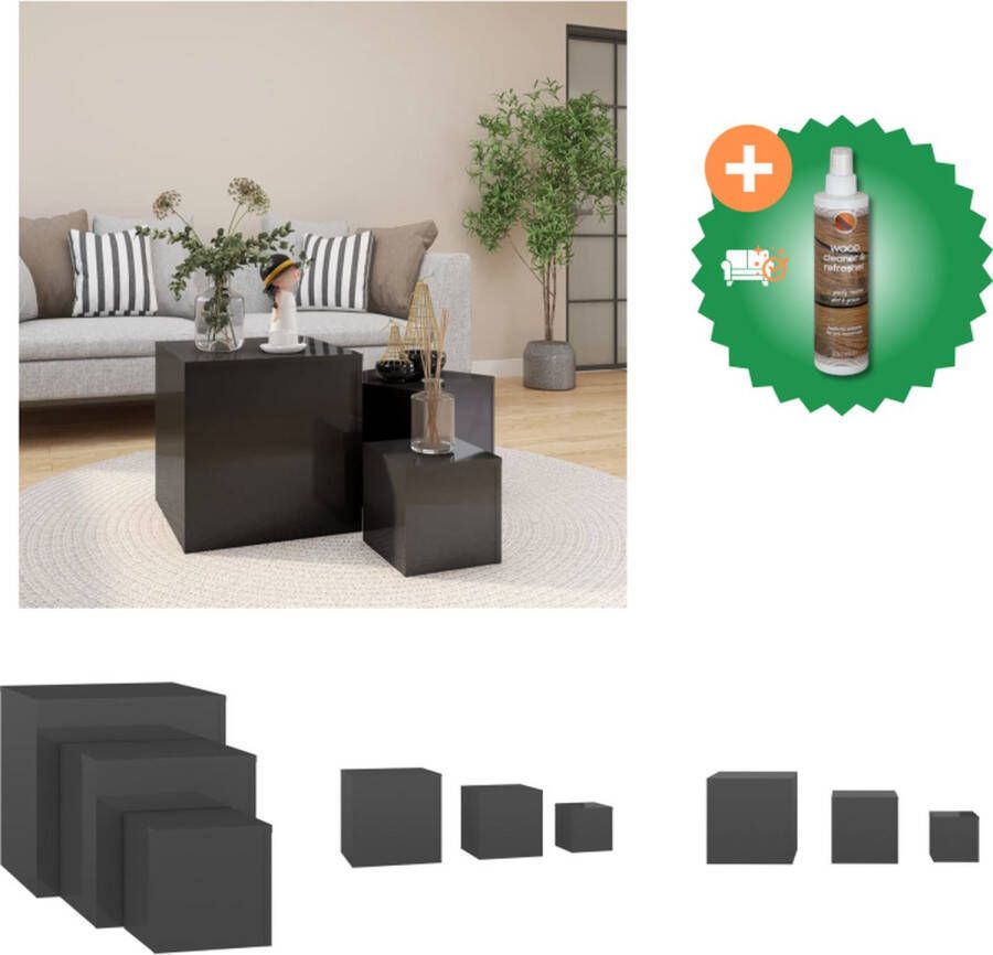 VidaXL Bijzettafelset Hoogglans grijs Spaanplaat 45x45x45 cm 35x35x35 cm 24x24x24 cm Tafel Inclusief Houtreiniger en verfrisser