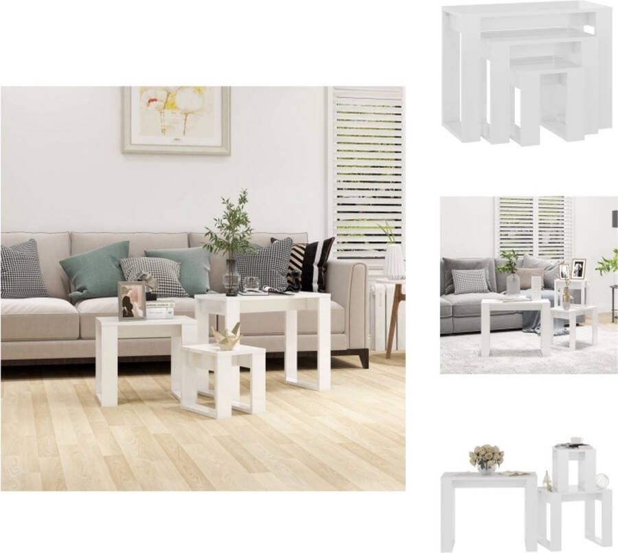 VidaXL Tafelset Tafelsets Tafel Set Tafeltjesset 3-delige Tafeltjesset bewerkt hout hoogglans wit