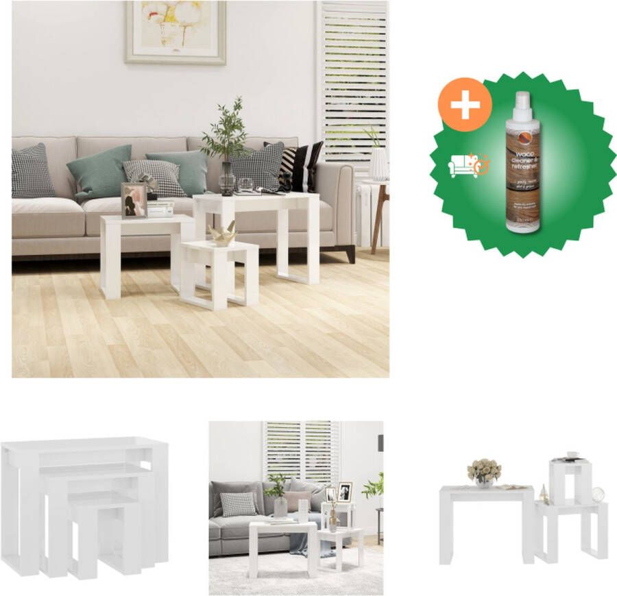VidaXL Bijzettafelset Hoogglans wit 61 x 28 x 47 cm 43 x 28 x 37 cm 25 x 28 x 27 cm Tafel Inclusief Houtreiniger en verfrisser