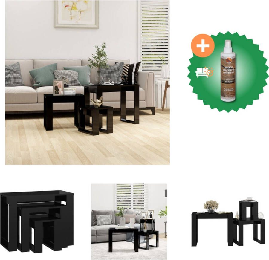 VidaXL Bijzettafelset hoogglans zwart bewerkt hout 61 x 28 x 47 cm multifunctioneel Tafel Inclusief Houtreiniger en verfrisser