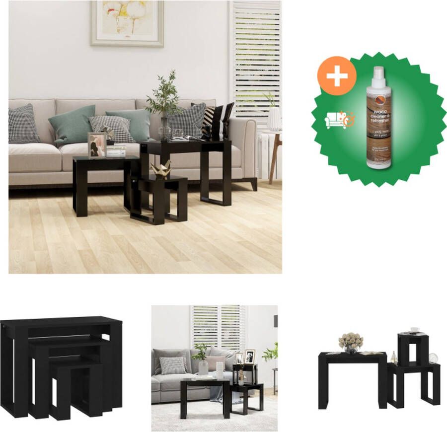 VidaXL 3-delige Tafeltjesset bewerkt hout zwart Tafel Inclusief Houtreiniger en verfrisser