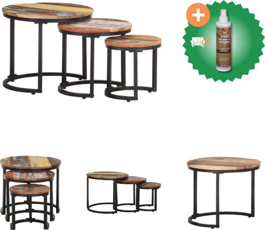 VidaXL bijzettafelset Industrieel Massief gerecycled hout Meerkleurige afwerking 3 stuks afmetingen Tafel Inclusief Houtreiniger en verfrisser