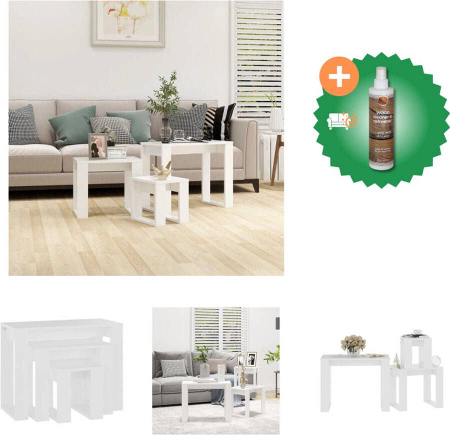 VidaXL Bijzettafelset Meubels 61 x 28 x 47 cm Wit Bewerkt Hout Tafel Inclusief Houtreiniger en verfrisser
