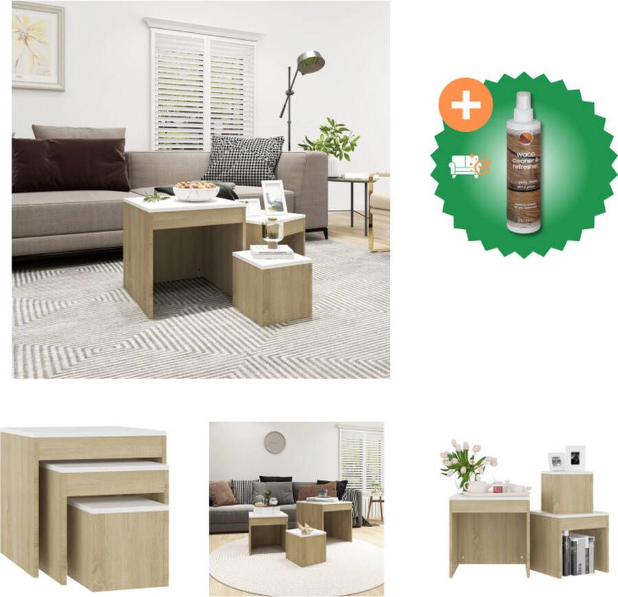 VidaXL Bijzettafelset Multifunctioneel Wit Sonoma Eiken 45x45x45 cm Montage vereist Tafel Inclusief Houtreiniger en verfrisser