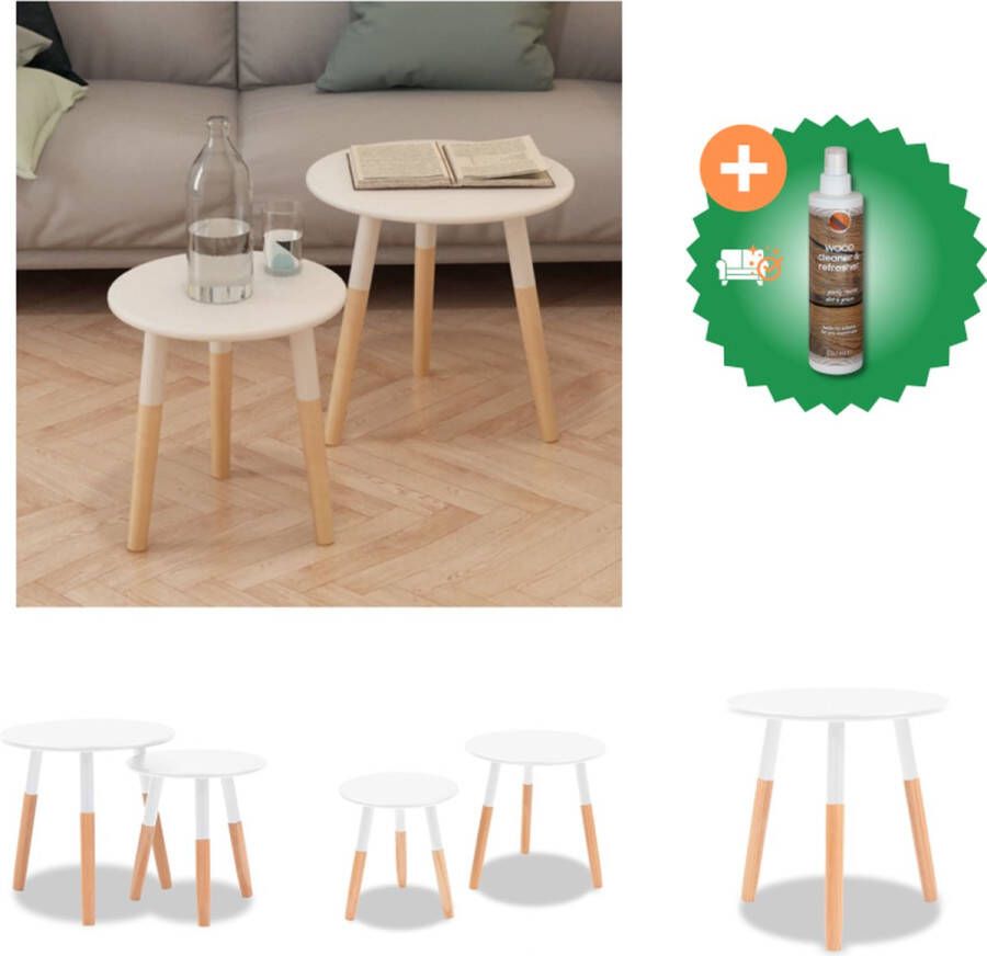 VidaXL Bijzettafelset Scandinavische stijl Hout Wit 48x47.5 cm 38x40 cm Tafel Inclusief Houtreiniger en verfrisser