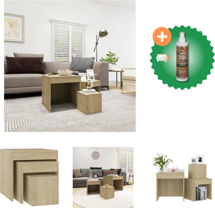 VidaXL Bijzettafelset Sonoma eiken 45x45x45cm Multifunctioneel Tafel Inclusief Houtreiniger en verfrisser