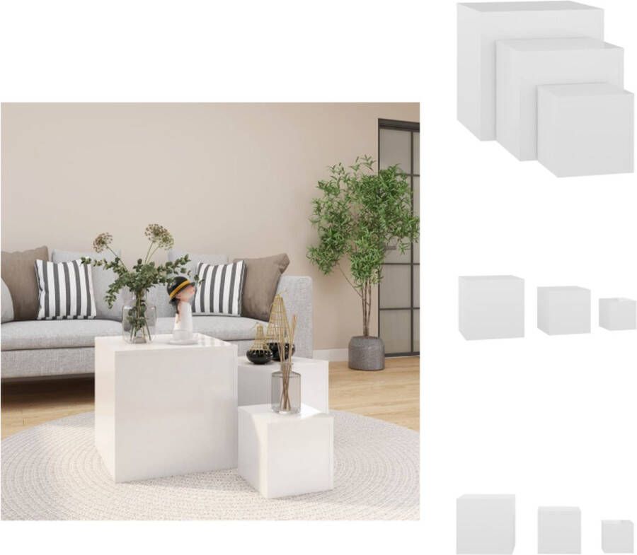 VidaXL Bijzettafel Bijzettafels Bijzettafeltje Bijzettafeltjes Bijzettafels 3 st bewerkt hout hoogglans wit - Foto 2