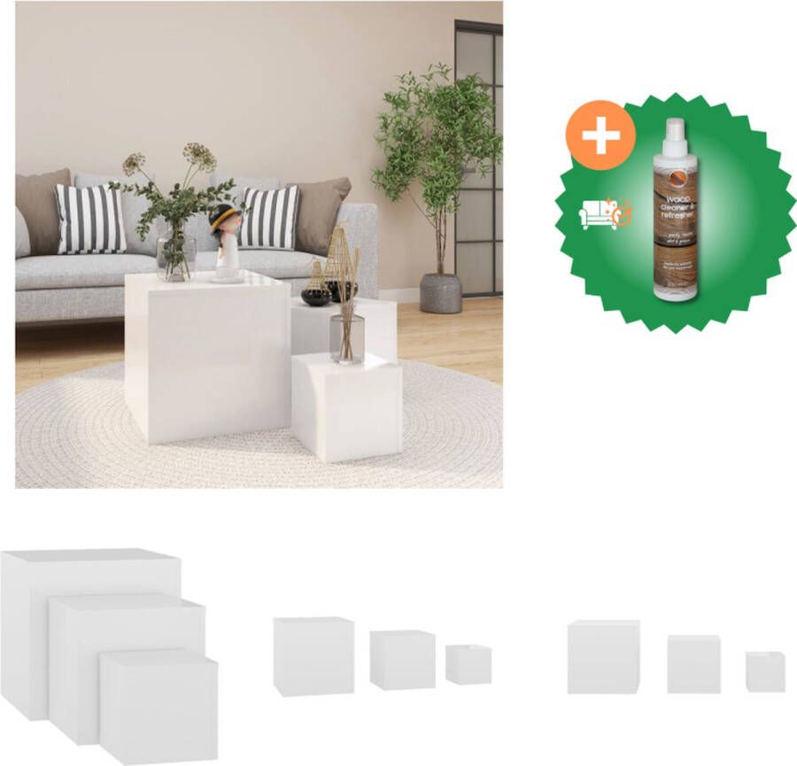 VidaXL Bijzettafelset Spaanplaat Hoogglans Wit 45x45x45 cm Montage vereist Tafel Inclusief Houtreiniger en verfrisser