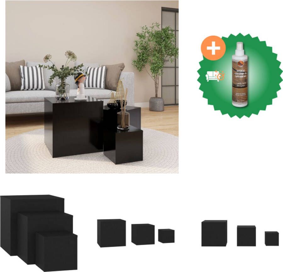 VidaXL Bijzettafelset Spaanplaat Zwart 45 x 45 x 45 cm Montage vereist Tafel Inclusief Houtreiniger en verfrisser