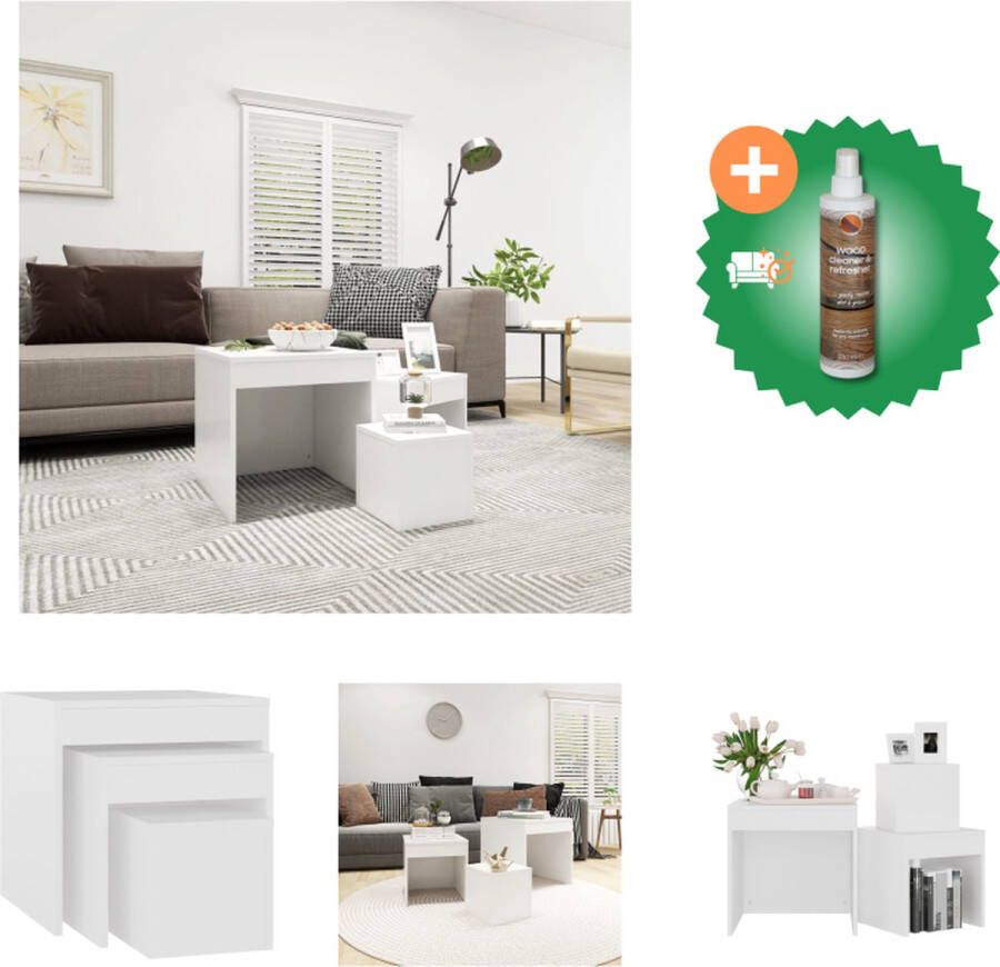 VidaXL Bijzettafelset Wit Spaanplaat Grote- 45x45x45cm Medium- 35x35x35cm Klein- 24x24x24cm Tafel Inclusief Houtreiniger en verfrisser