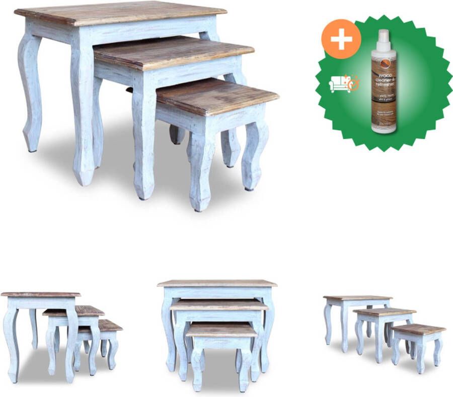 VidaXL Tafelset Vintage Stijl Salontafels Bijzettafels Nachtkastjes Gerecycled Hout Stalen Frame Meerkleurig Handgemaakt Set van 3 Tafel Inclusief Houtreiniger en verfrisser - Foto 3