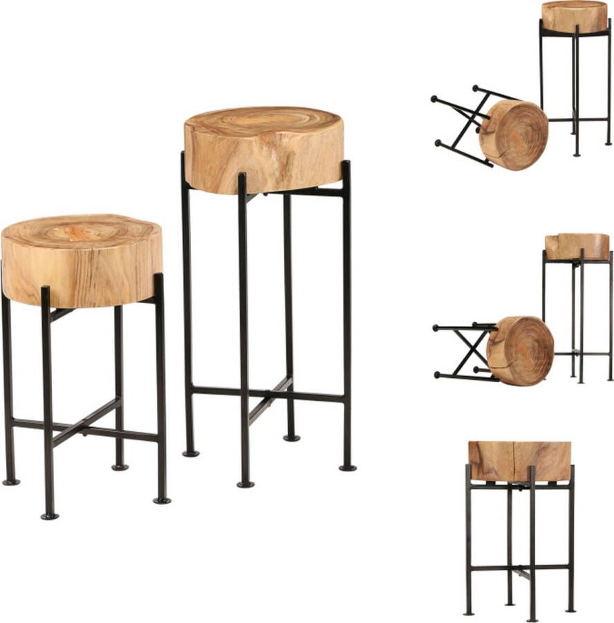 VidaXL Bijzettafel Bijzettafels Houten Bijzettafel Houten Bijzettafels 2-delige Bijzettafelset massief acaciahout - Foto 2