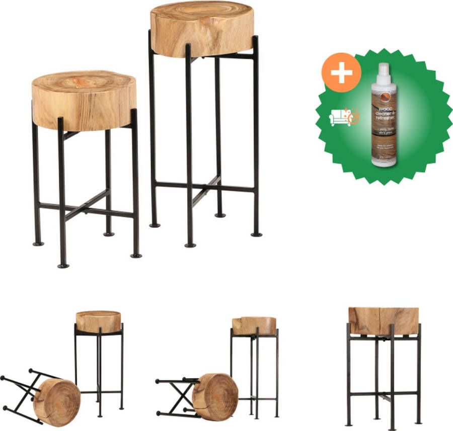 VidaXL Bijzettafeltjes Set van 2 Acaciahout Staal Industriële stijl 30x30x45cm 30x30x60cm Tafel Inclusief Houtreiniger en verfrisser