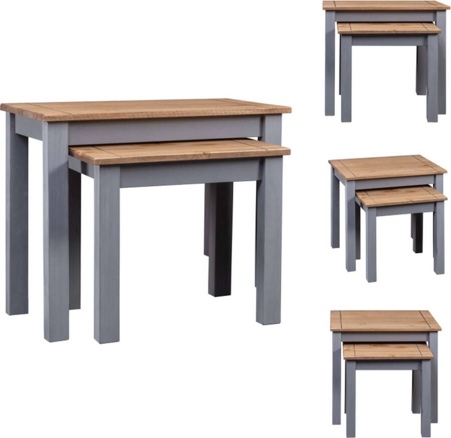 VidaXL Bijzettafel Bijzettafels Bijzettafeltje Bijzettafeltjes 2-delige Tafeltjesset Panama Range massief grenenhout grijs
