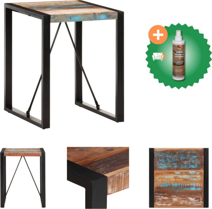 VidaXL Bistrotafel Antieke stijl Massief gerecycled hout 60 x 60 x 75 cm Zwart frame Tafel Inclusief Houtreiniger en verfrisser
