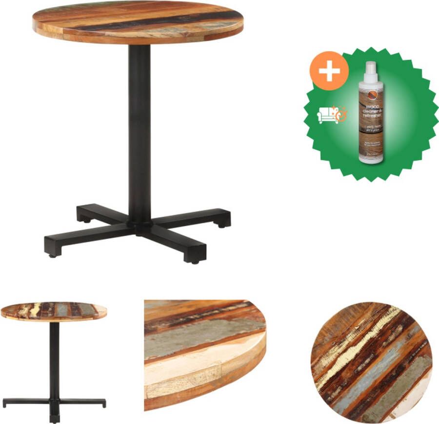VidaXL Bistrotafel Hout 70 x 75 cm Gerecycled Meerkleurig hout Zwart ijzer Tafel Inclusief Houtreiniger en verfrisser