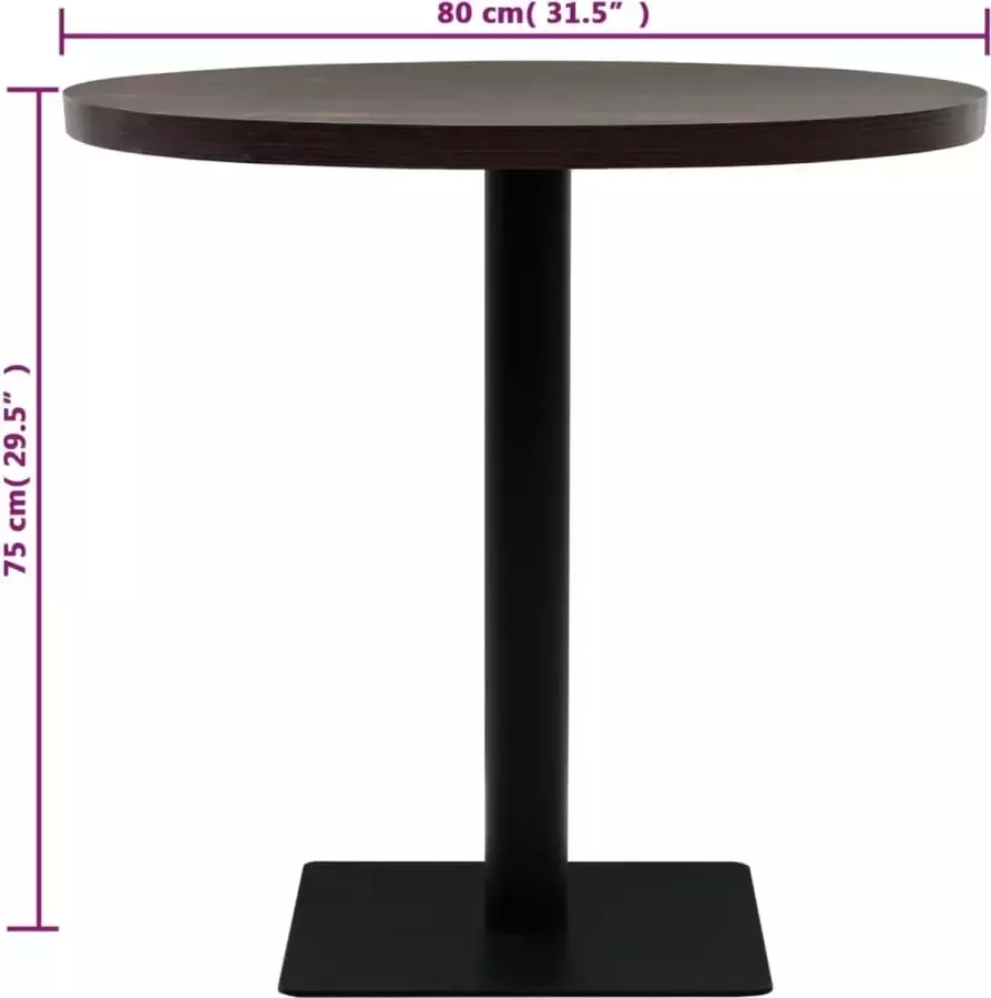 VidaXL -Bistrotafel-rond-80x75-cm-MDF-en-staal-donker-essenkleur - Foto 2