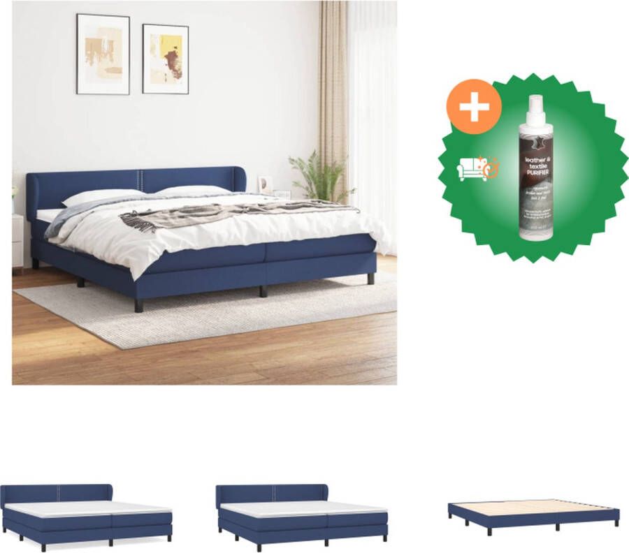 VidaXL Boxspringbed Duurzaam verstelbaar hoofdbord Comfortabele ondersteuning Pocketvering matras Middelharde ondersteuning Huidvriendelijk topmatras Blauw Afmetingen- 203x203x78 88 cm Bed Inclusief Reiniger