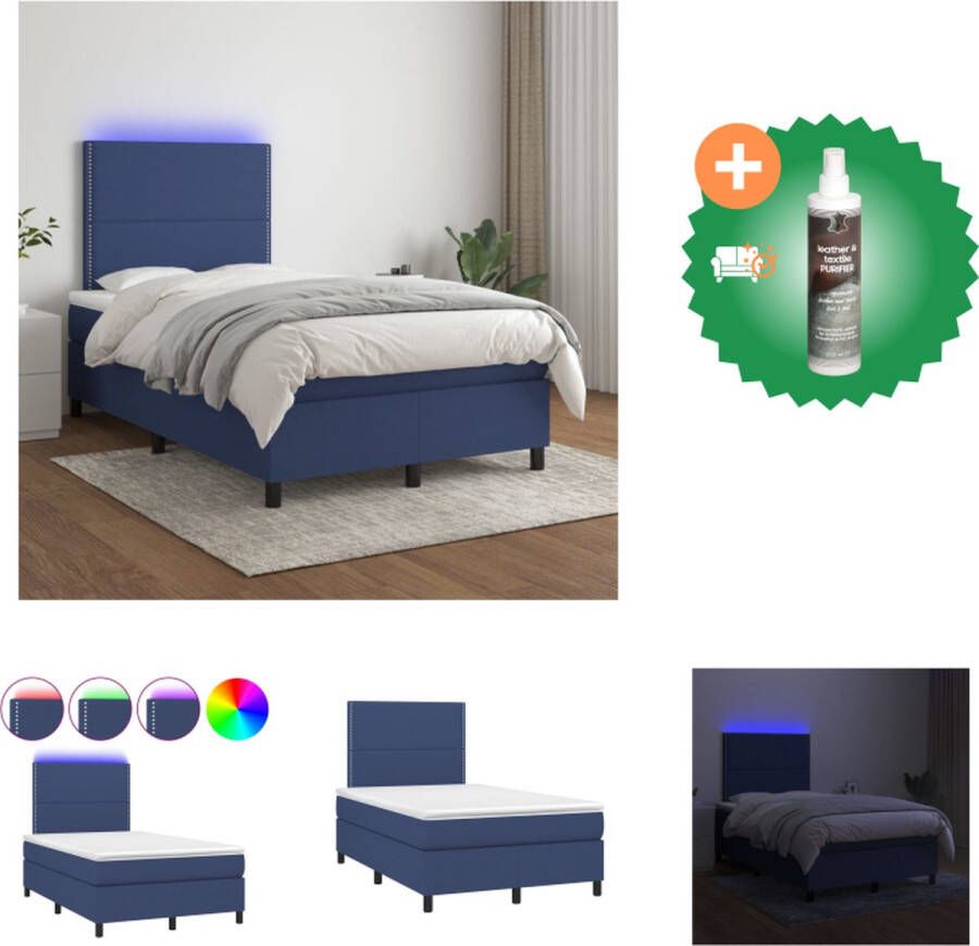 vidaXL Blauwe Boxspring 203 x 120 x 118 128 cm LED Verlichting Bed Inclusief Reiniger