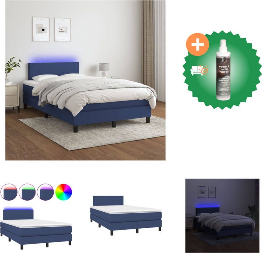 vidaXL Blauwe Boxspring 203 x 120 x 78 88 cm Met verstelbaar hoofdbord gekleurde LED-verlichting en pocketvering matras Bed Inclusief Reiniger