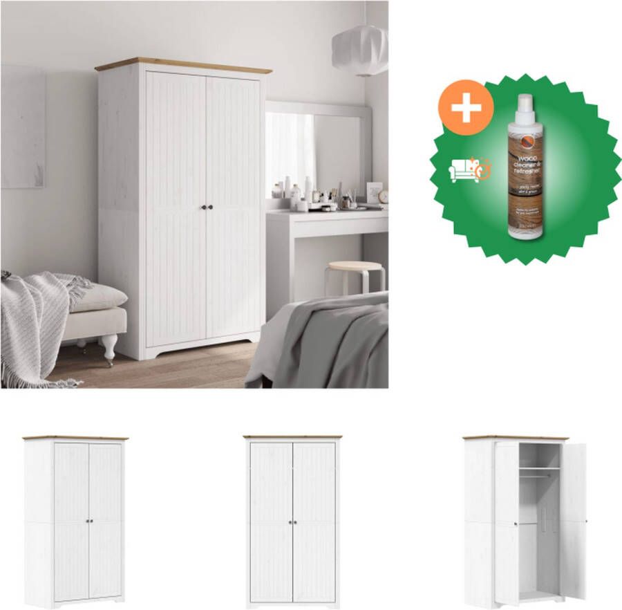 VidaXL Kledingkast BODO 101x52x176-5 cm massief grenenhout wit bruin Kast Inclusief Houtreiniger en verfrisser