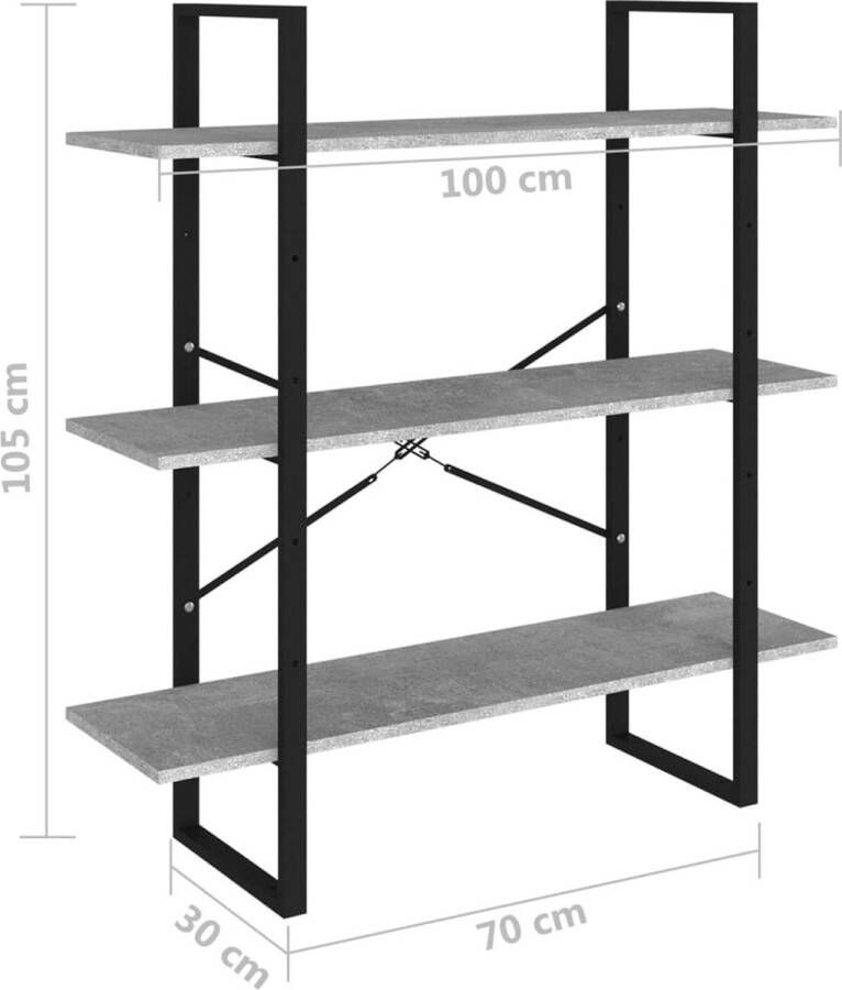 VidaXL -Boekenkast-100x30x105-cm-bewerkt-hout-betongrijs - Foto 3