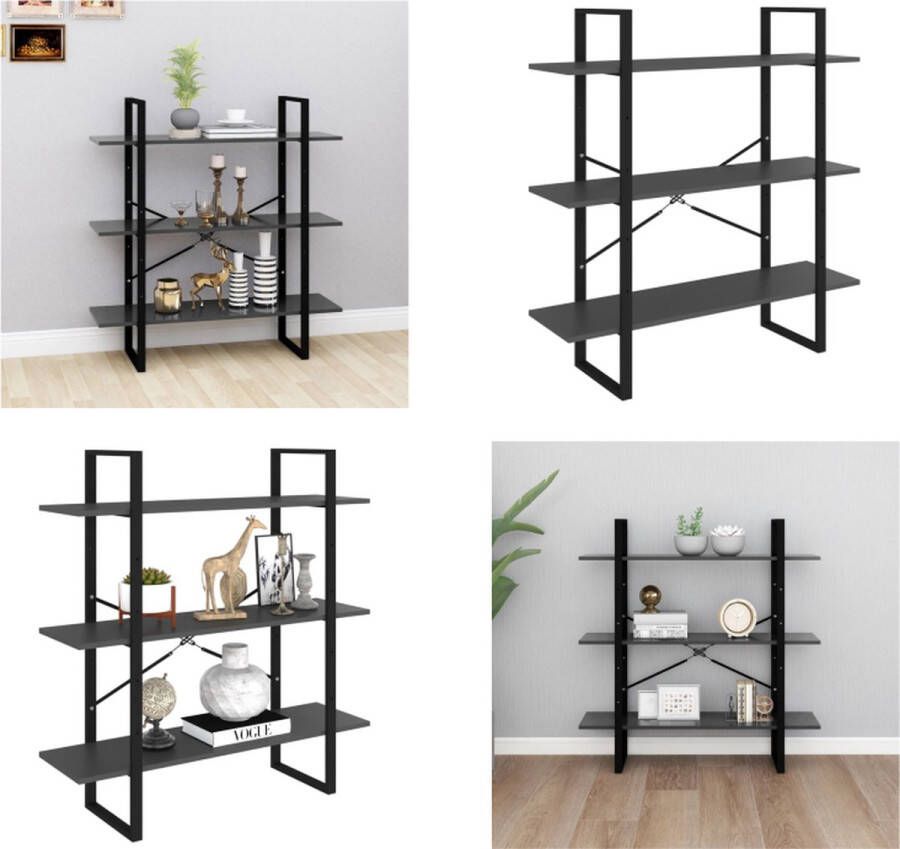 VidaXL Boekenkast 100x30x105 cm bewerkt hout grijs Boekenkast Boekenkasten Kast Kasten