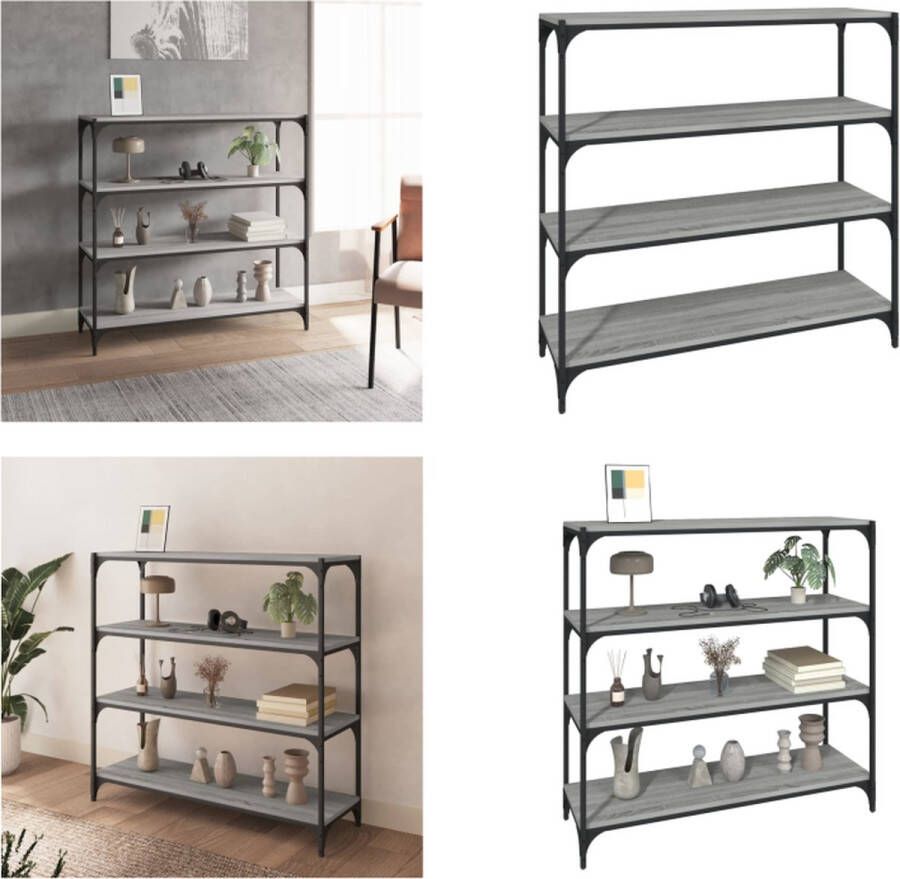 VidaXL Boekenkast 100x33x100 cm hout en staal grijs sonoma eikenkleur Boekenkast Boekenkasten Boekenplank Boekenkast