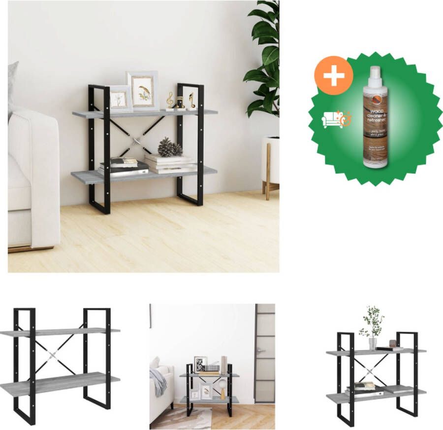 VidaXL Boekenkast met 2 schappen 80x30x70 cm bewerkt hout grijs sonoma Kast Inclusief Houtreiniger en verfrisser