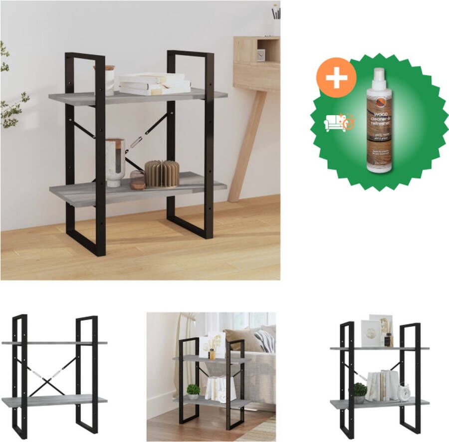 VidaXL Boekenkast 2 schappen Bewerkt hout Grijs Sonoma Eiken 60 x 30 x 70 cm Kast Inclusief Houtreiniger en verfrisser