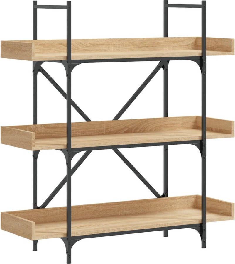 The Living Store Boekenkast 3-laags 100x33x108 5 cm bewerkt hout sonoma eiken Boekenkast Houten Boekenkast Boekenplank Salontafel Woonaccessoires - Foto 2