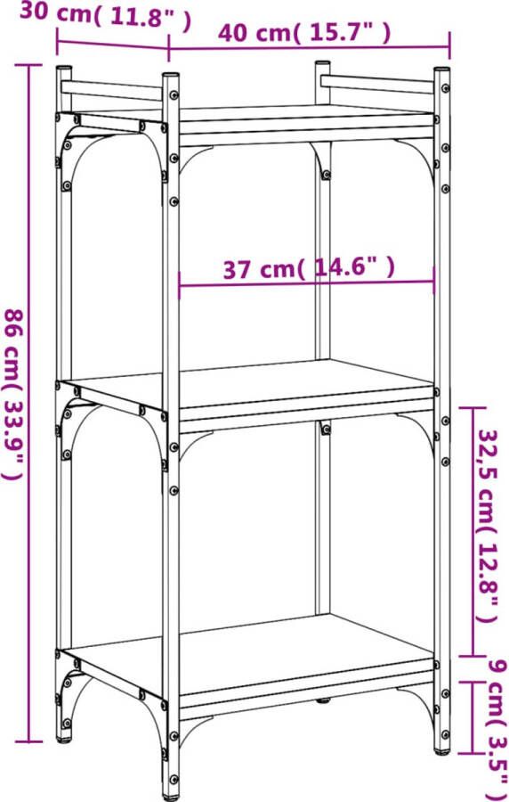 VidaXL -Boekenkast-3-laags-40x30x86-cm-bewerkt-hout-bruineikenkleurig - Foto 3