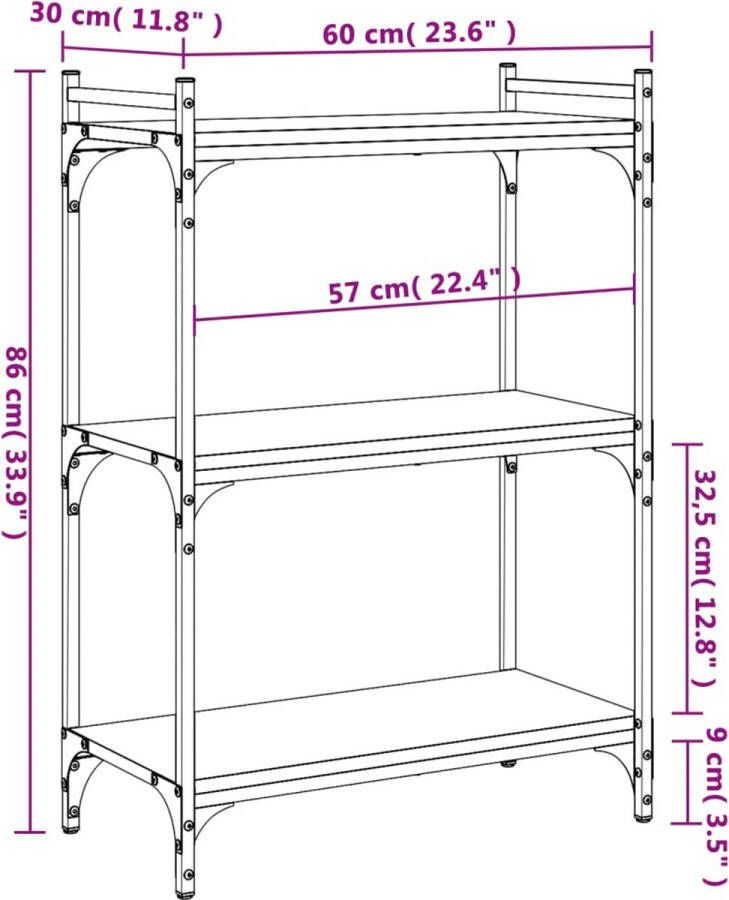 VidaXL -Boekenkast-3-laags-60x30x86-cm-bewerkt-hout-zwart - Foto 3