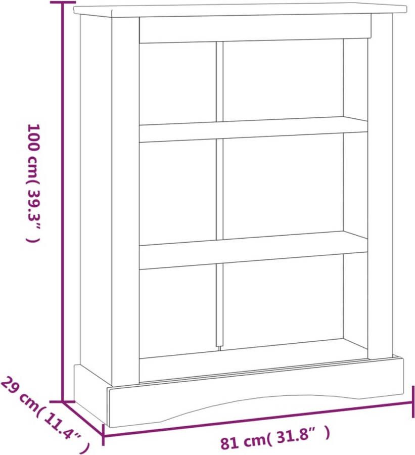 VidaXL -Boekenkast-3-planken-81x29x100-cm-grenenhout-Corona-stijl-grijs - Foto 4