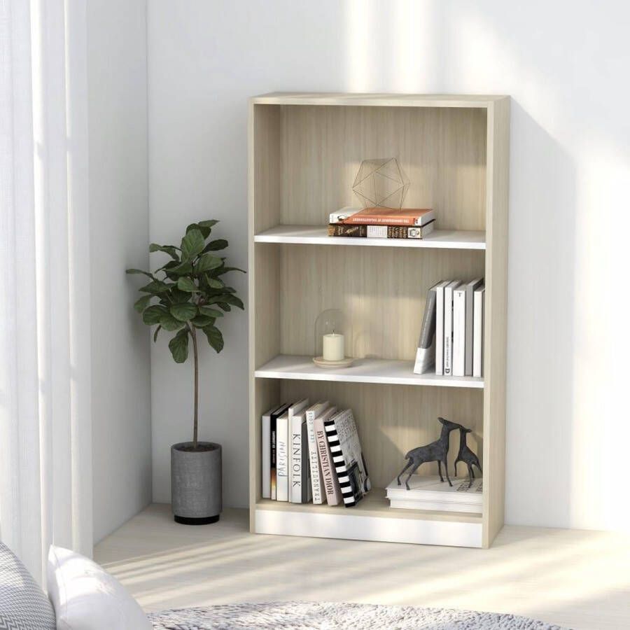 VidaXL -Boekenkast-3-schappen-60x24x109-cm-bewerkt-hout-wit-en-eiken - Foto 2