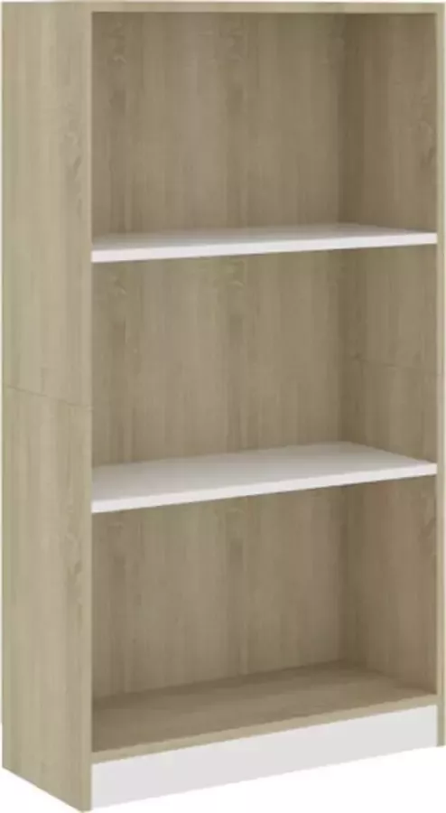 VidaXL -Boekenkast-3-schappen-60x24x109-cm-bewerkt-hout-wit-en-eiken - Foto 3