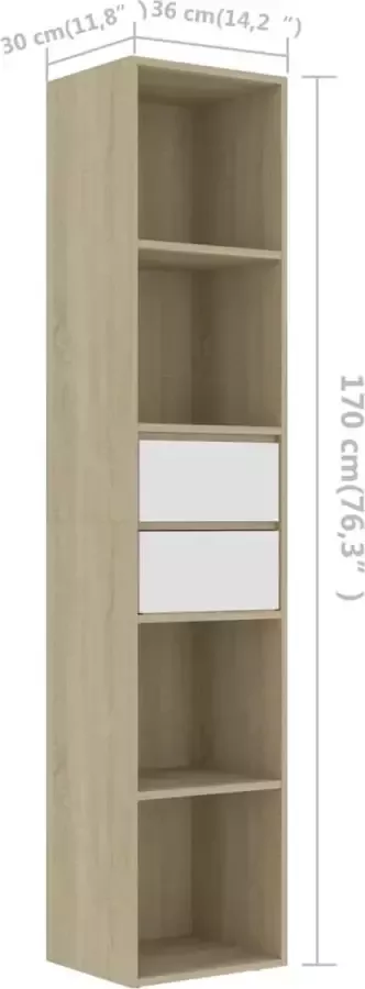 VidaXL -Boekenkast-36x30x171-cm-bewerkt-hout-wit-en-sonoma-eikenkleurig - Foto 2